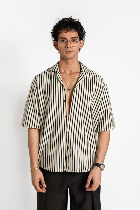 SOLÉA BW Striped Oversized Crochet Shirt