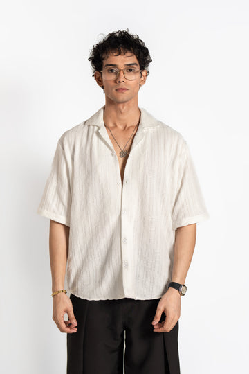 SOLÉA White Oversized Crochet Shirt