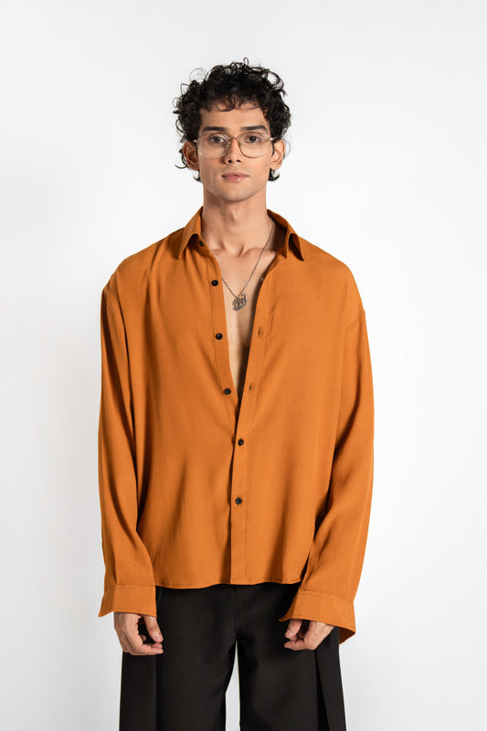 SOLÉA Rust Textured Oversized Shirt