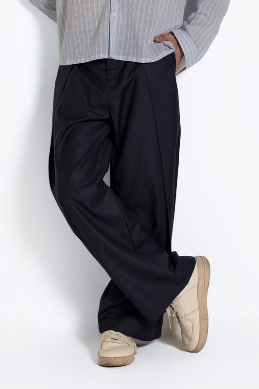 SOLÉA Navy Draped Pleated Pants