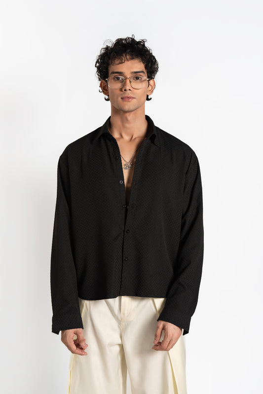 SOLÉA Black Embossed Cropped Oversized Shirt