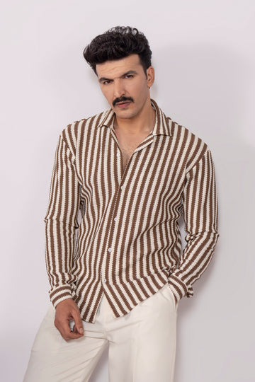 Marròn Grove Oversized Crochet Shirt