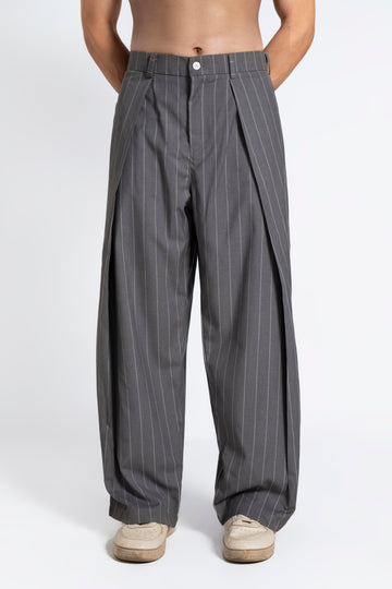 SOLÉA Grey Lines Draped Pleated Pants