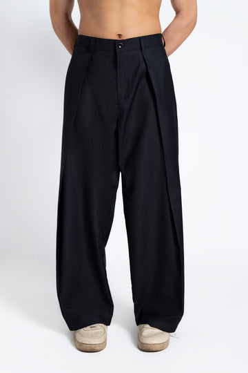 SOLÉA Navy Draped Pleated Pants