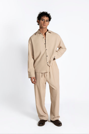 SOLÉA Beige Oversized Co Ord Shirt