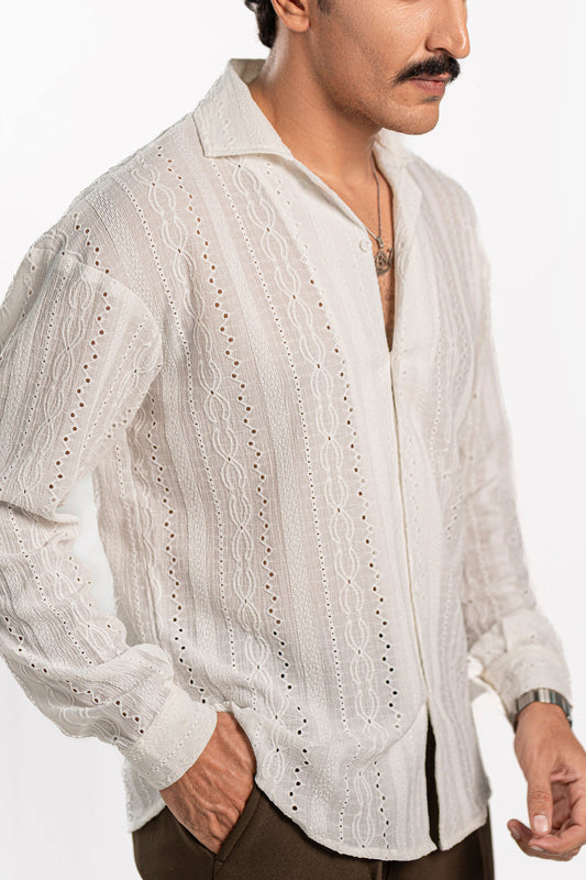 Monaco White Oversized Crochet Shirt