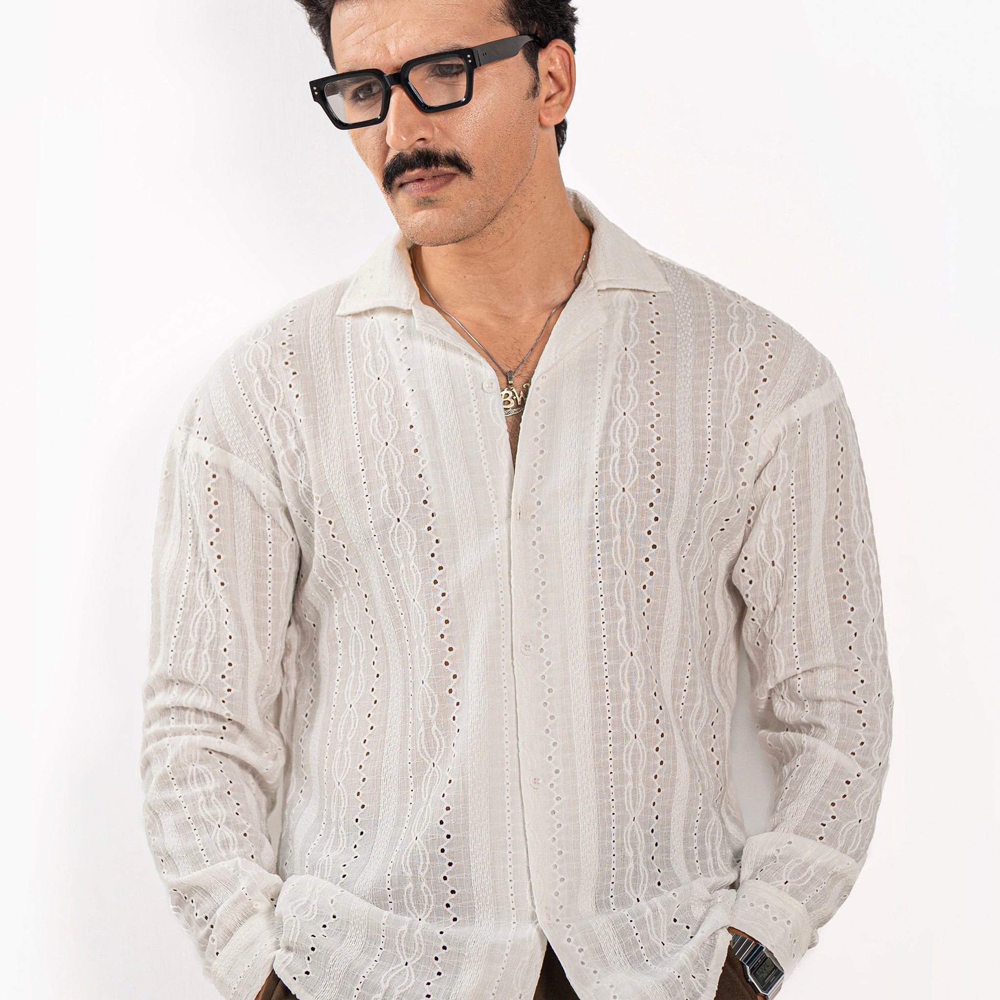 Monaco White Oversized Crochet Shirt