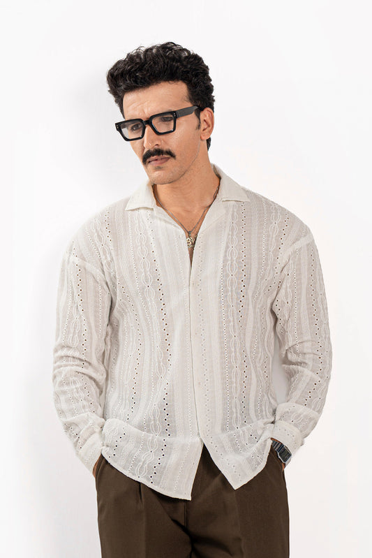 Monaco White Oversized Crochet Shirt
