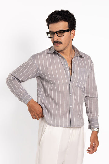 Grey Striped Cropped Shirt