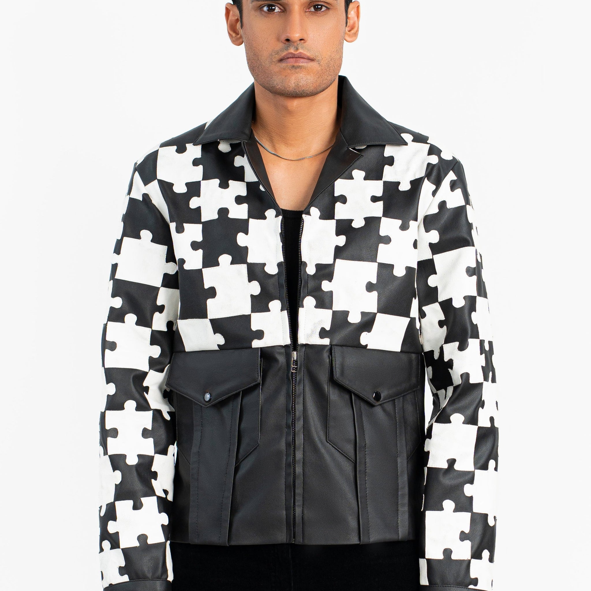 'Lost In Puzzle' Faux Leather Jacket - Exclusive