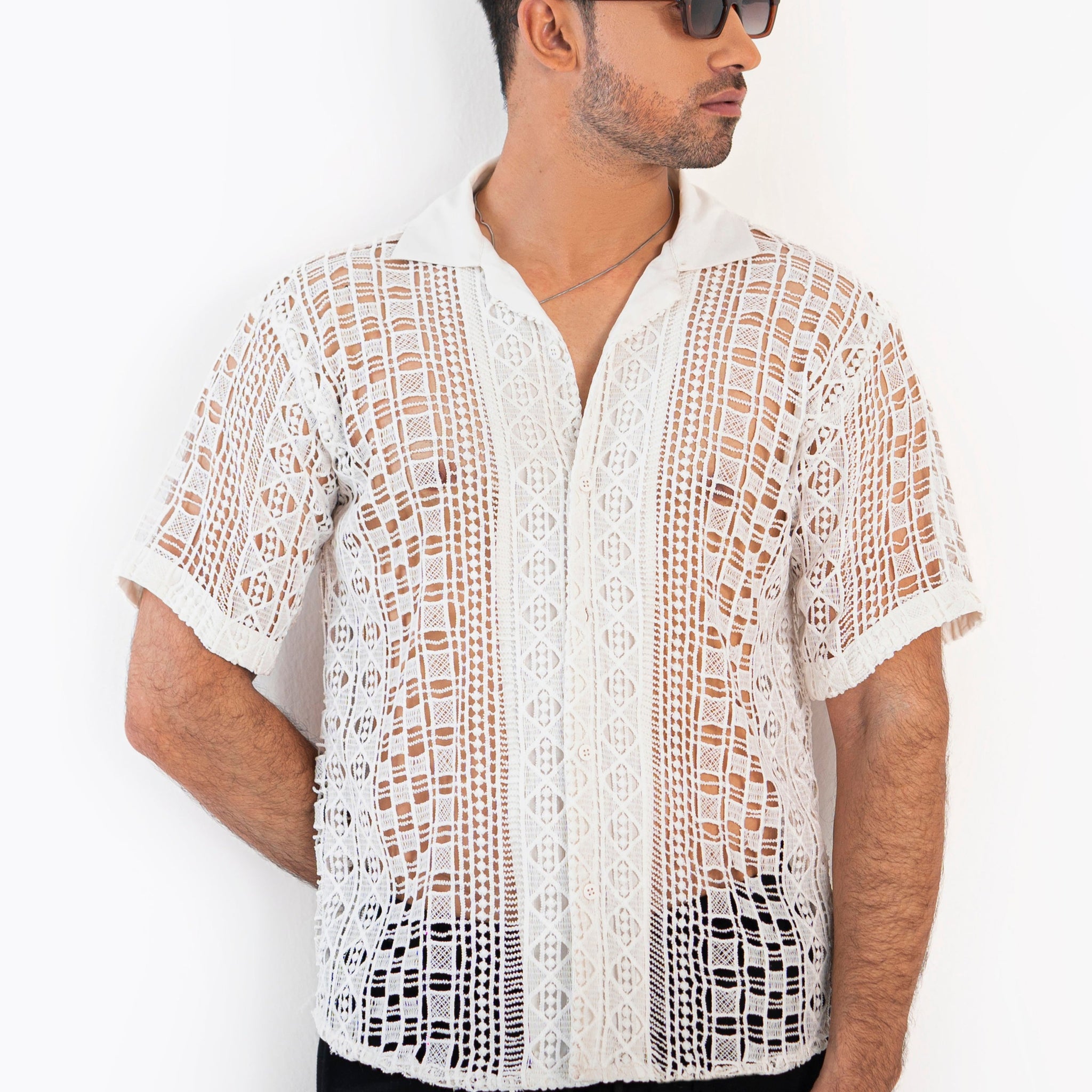 Grid Pattern Crochet Shirt