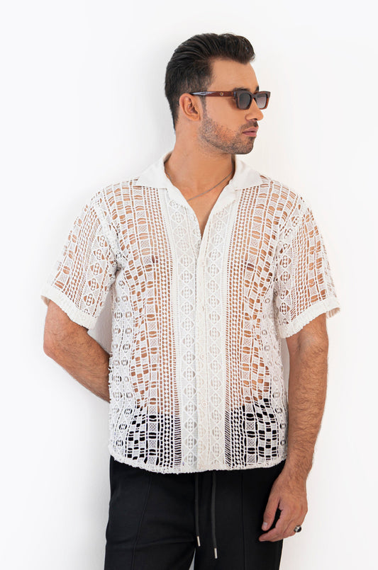 Grid Pattern Crochet Shirt