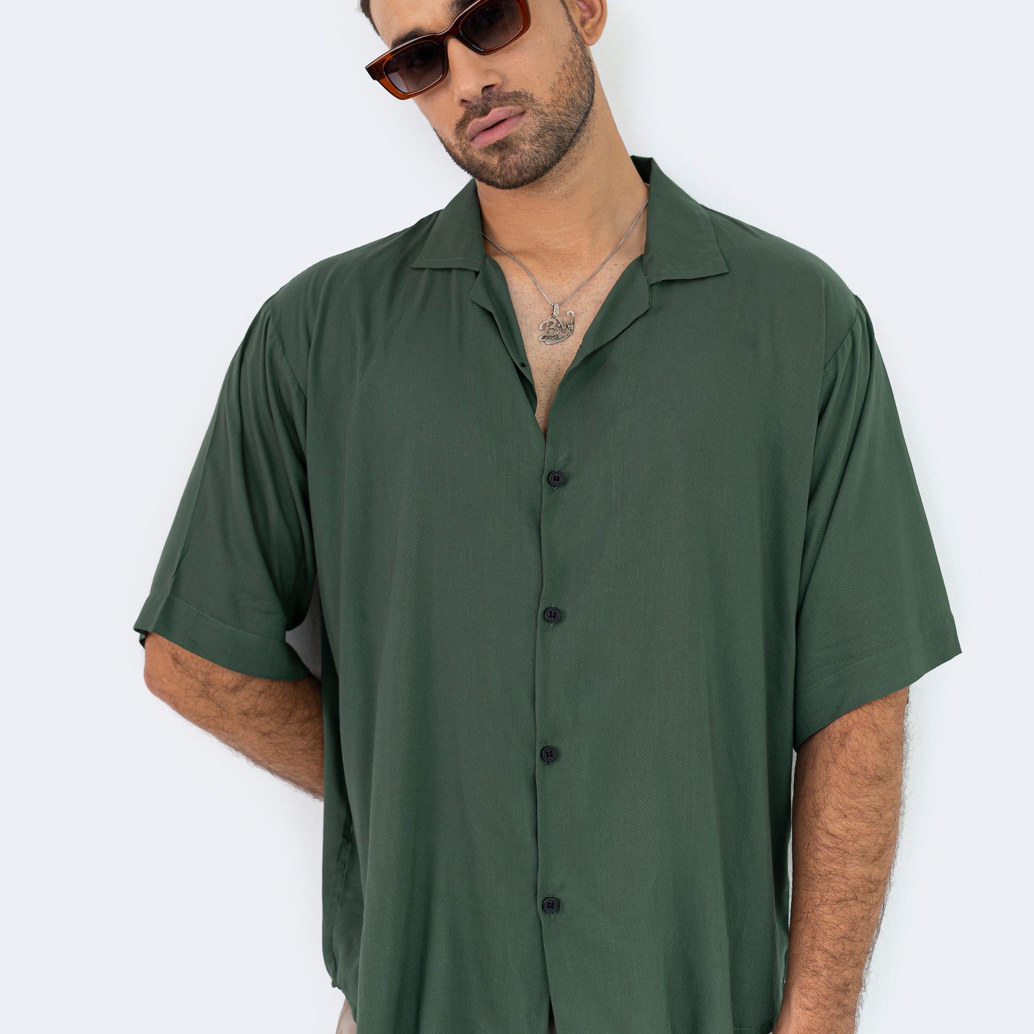 Olive Green Texture Oversized Shirt
