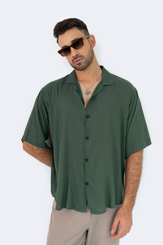 Olive Green Texture Oversized Shirt