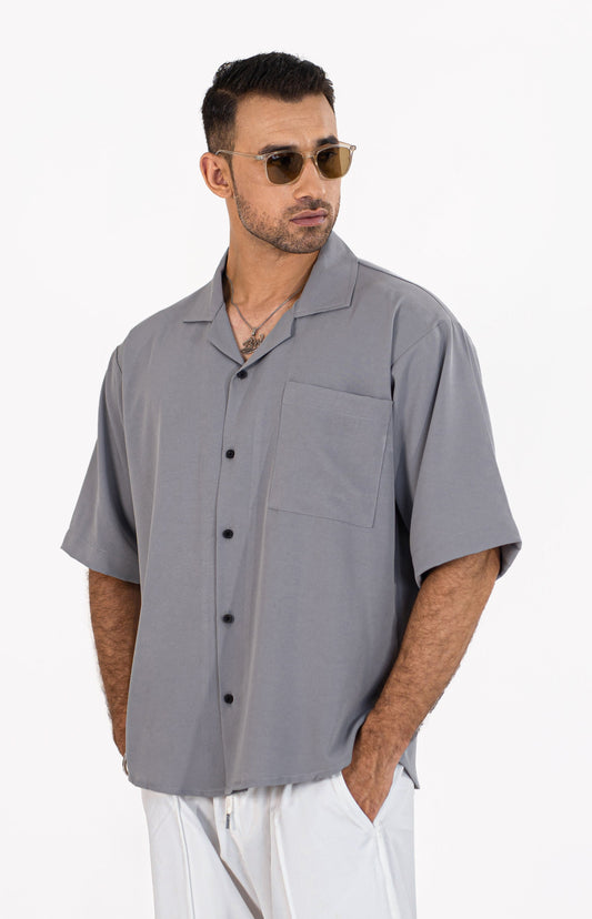 Grey Crepe Oversized Shirt