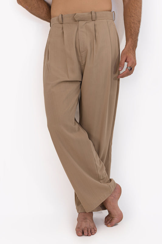Sandy Beige Pleated Pants