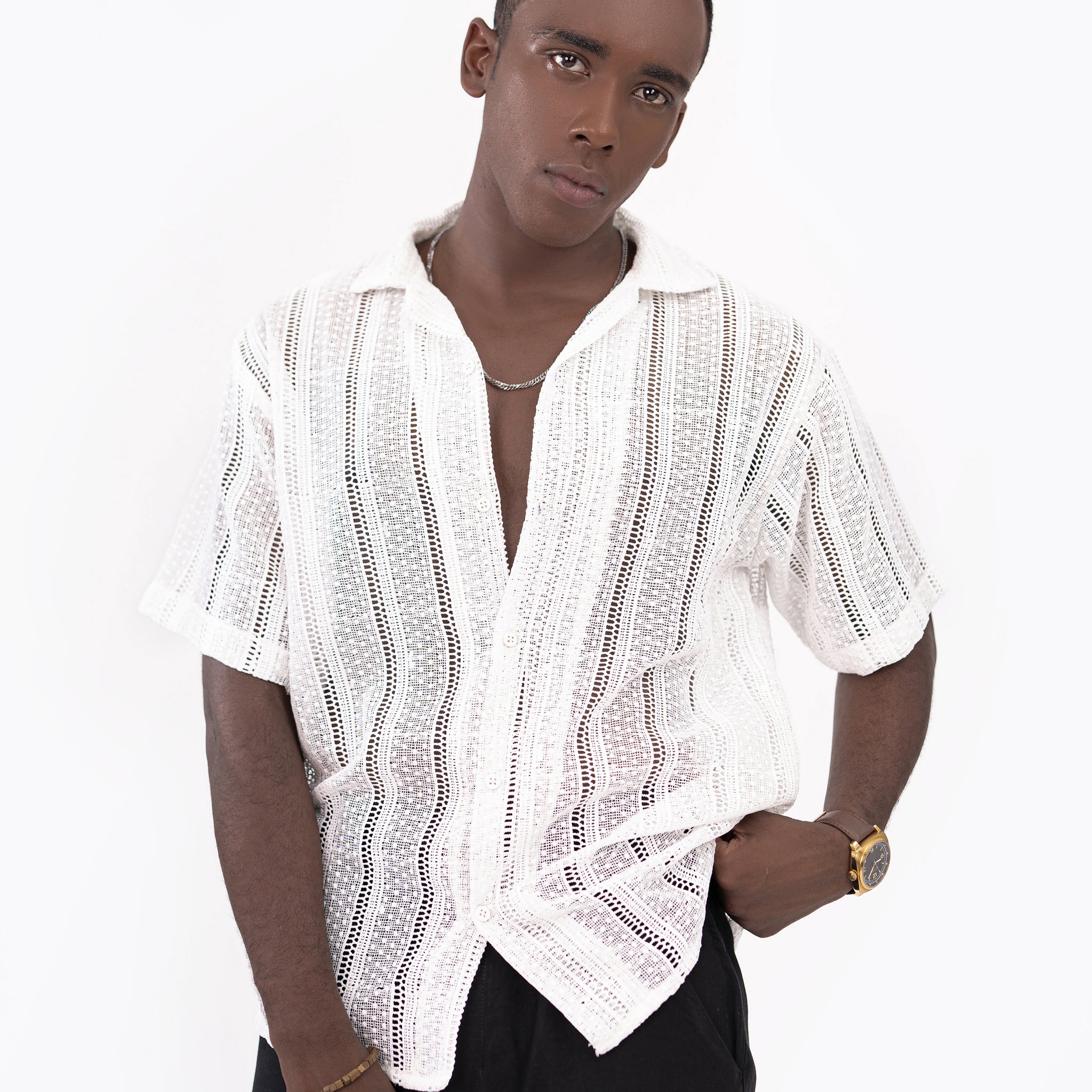 Mesh Threaded Crochet Shirt