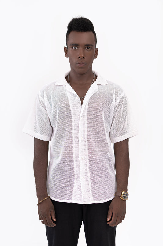Net Threaded Crochet Shirt