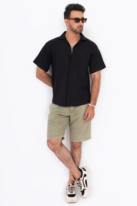 Black Patterned Thread Shirt