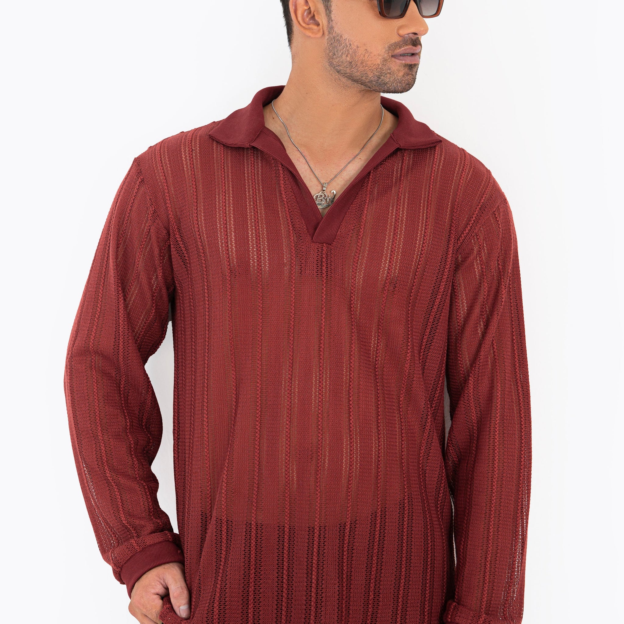 Scarlet Crochet Polo Shirt