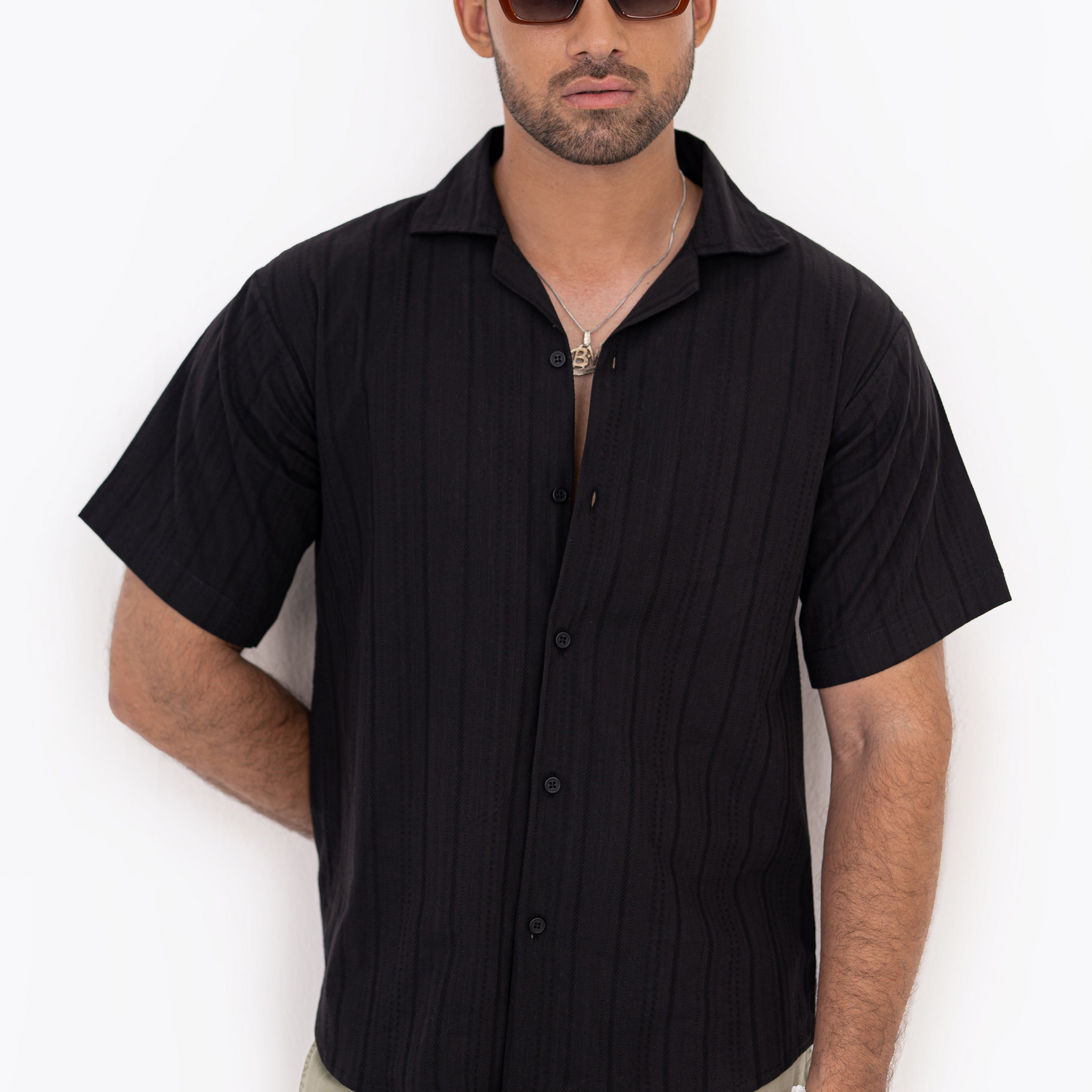 Black Patterned Thread Shirt