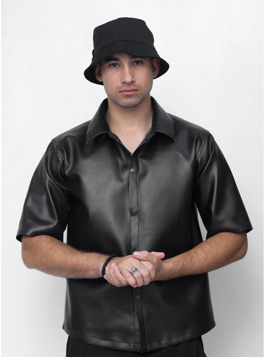 Basic Faux Leather Shirt