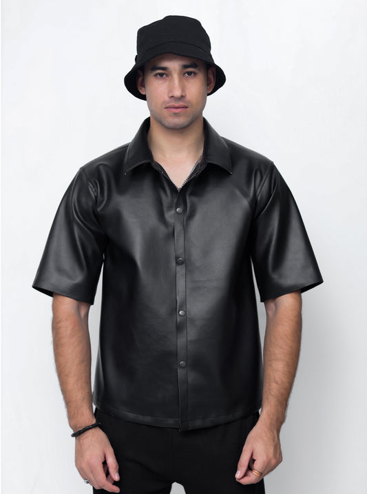 Basic Faux Leather Shirt