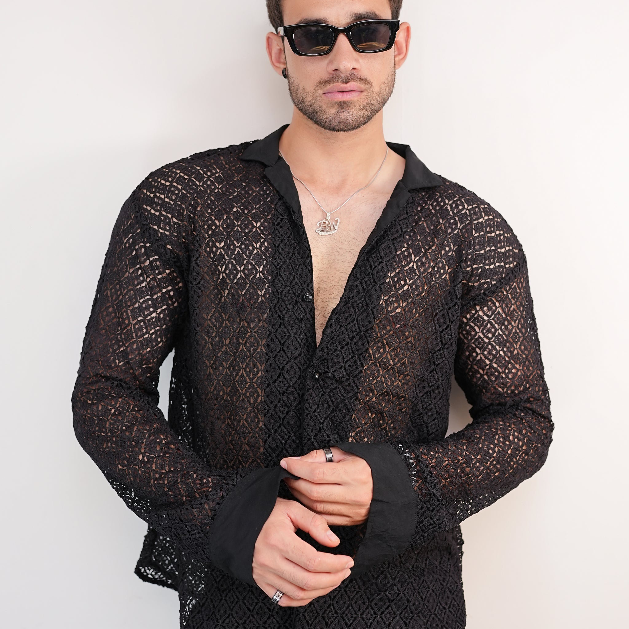 Black Crossover Crochet Shirt