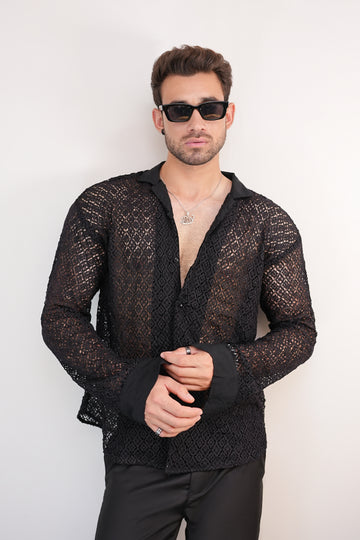 Black Crossover Crochet Shirt