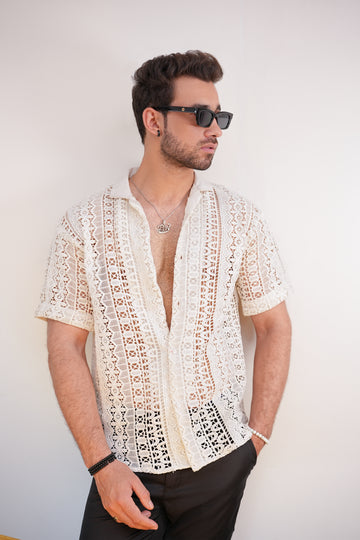 White Threaded Crochet Shirt